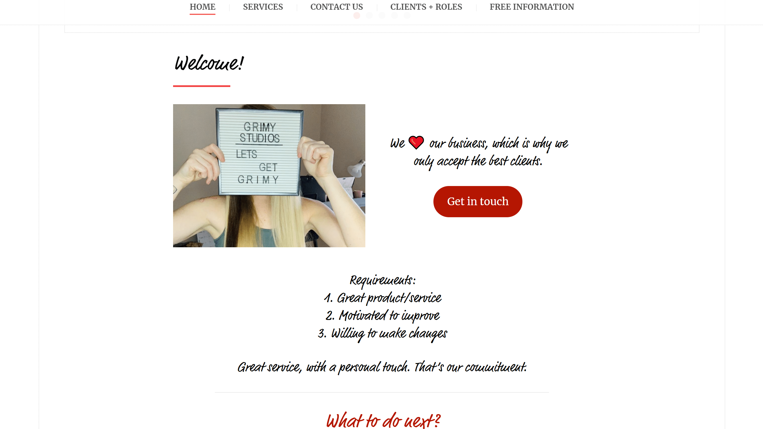 Homepage of Grimy Studios' Website